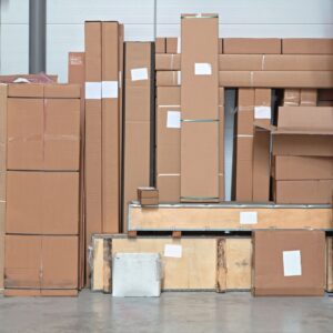 different sized packages stacked together