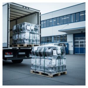 A professional stock image of manufacturing parts being delivered to a factory.