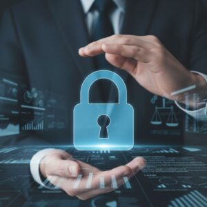 Digital padlock icon securing sensitive client document data