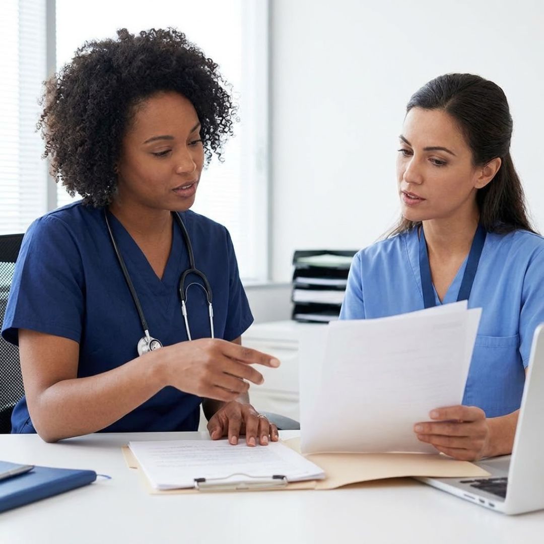 medical providers looking over paperwork