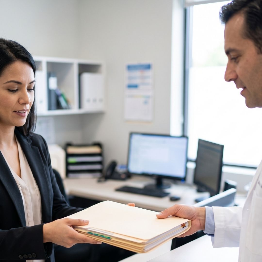 handing over medical documents
